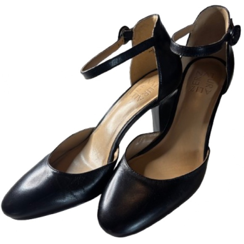 Naturalizer Black Leather Ankle-Strap Heels